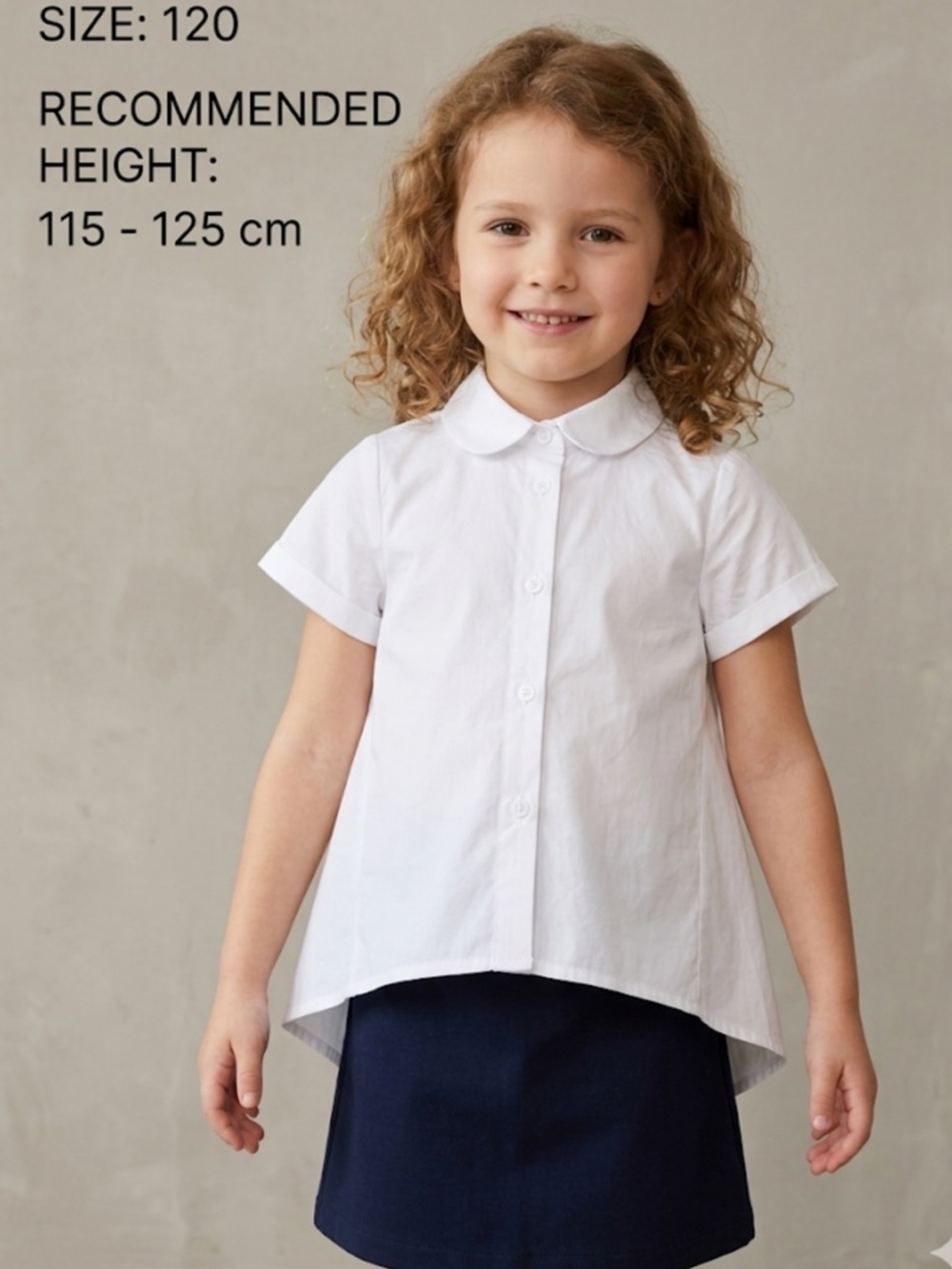 Girls White Short-Sleeve Button Front Blouse with Peter Pan Collar